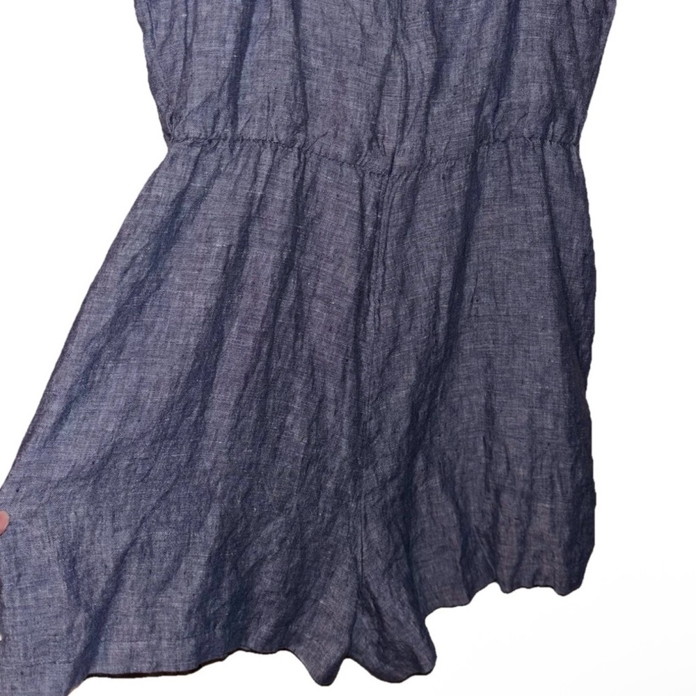 Cynthia Rowley Chambray Blue 100% Linen Size 10 Sleeveless Romper Shorts Resort - Picture 5 of 9
